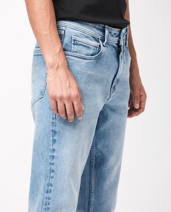 Rare Rabbit Men's Polin Light Blue Light Wash Mid-Rise Regular Fit Jeans