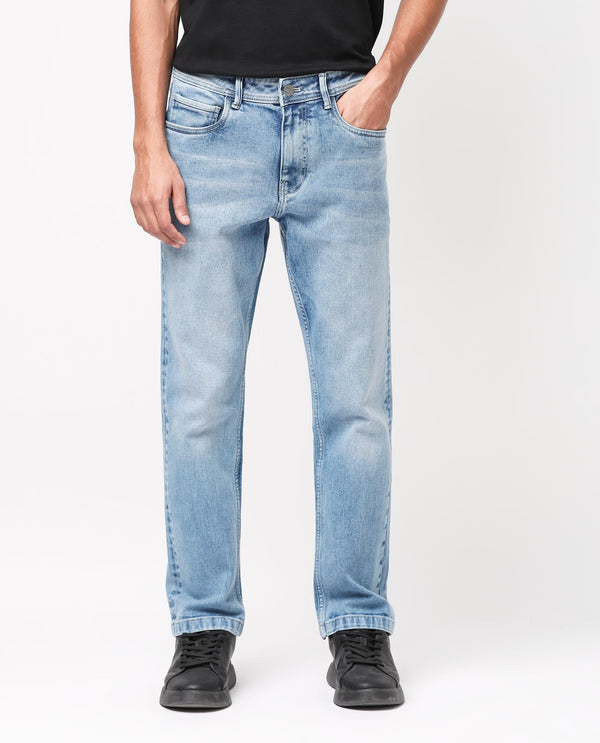 Rare Rabbit Men's Polin Light Blue Light Wash Mid-Rise Regular Fit Jeans