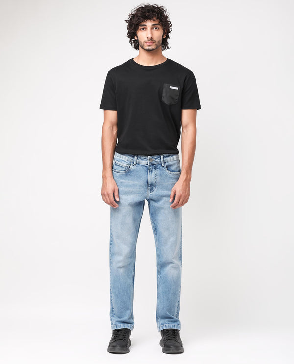 Rare Rabbit Men's Polin Light Blue Light Wash Mid-Rise Regular Fit Jeans