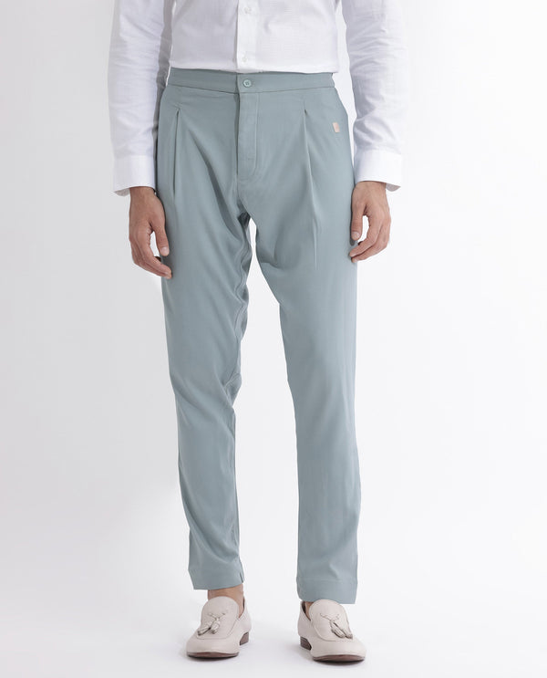 Rare Rabbit Mens Polin Light Blue Viscose Fabric Mid Rise Regular Fit Solid Pajama