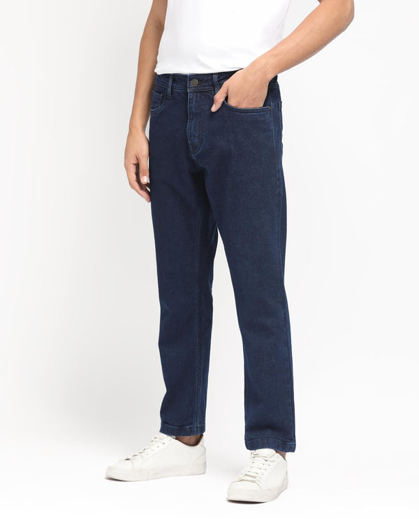 Rare Rabbit Men's Polin Navy Dark Wash Mid-Rise Regular Fit Jeans