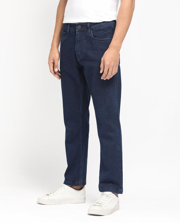 Rare Rabbit Men's Polin Navy Dark Wash Mid-Rise Regular Fit Jeans