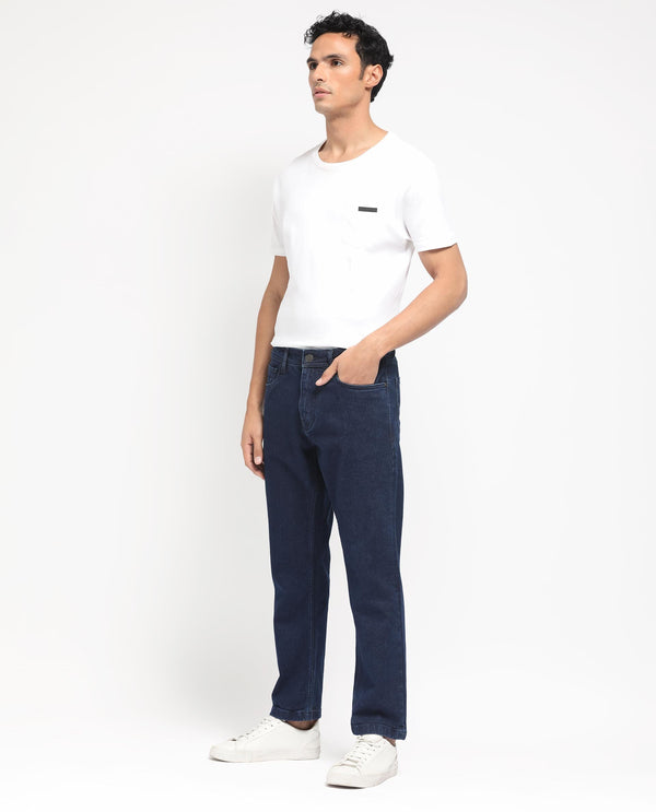 Rare Rabbit Men's Polin Navy Dark Wash Mid-Rise Regular Fit Jeans