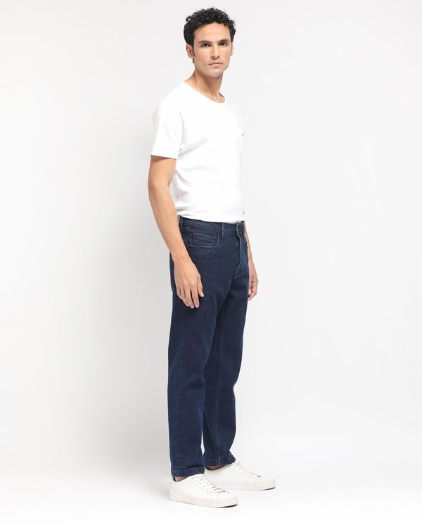 Rare Rabbit Men's Polin Navy Dark Wash Mid-Rise Regular Fit Jeans