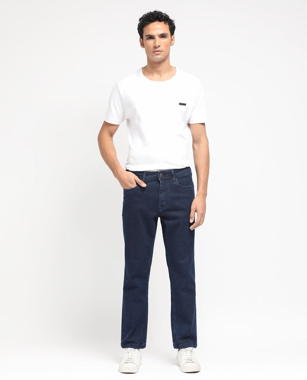 Rare Rabbit Men's Polin Navy Dark Wash Mid-Rise Regular Fit Jeans
