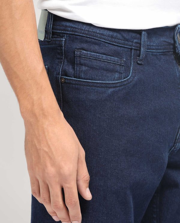 Rare Rabbit Men's Polin Navy Dark Wash Mid-Rise Regular Fit Jeans