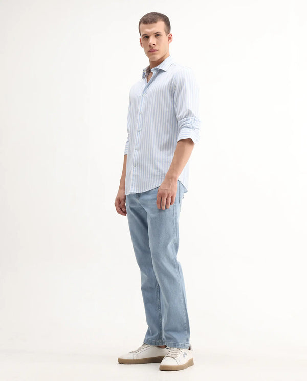 Rare Rabbit Men's Polin Light Blue Light Wash Mid-Rise Regular Fit Jeans