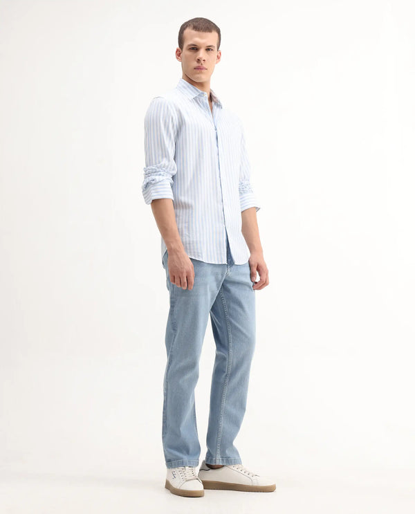 Rare Rabbit Men's Polin Light Blue Light Wash Mid-Rise Regular Fit Jeans
