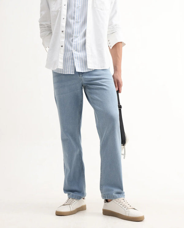 Rare Rabbit Men's Polin Light Blue Light Wash Mid-Rise Regular Fit Jeans