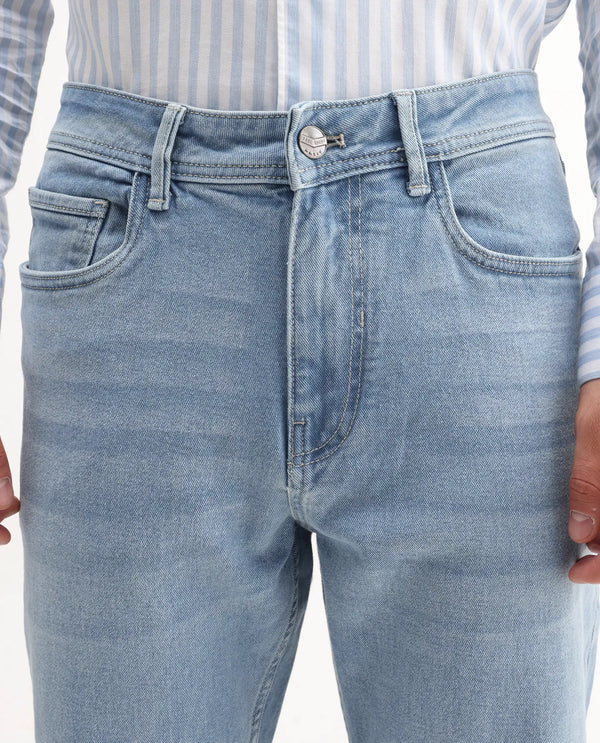 Rare Rabbit Men's Polin Light Blue Light Wash Mid-Rise Regular Fit Jeans