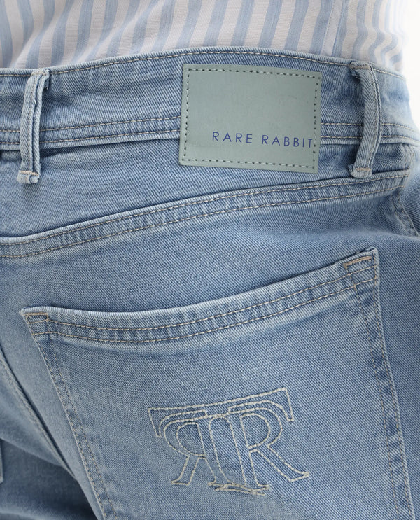 Rare Rabbit Men's Polin Light Blue Light Wash Mid-Rise Regular Fit Jeans