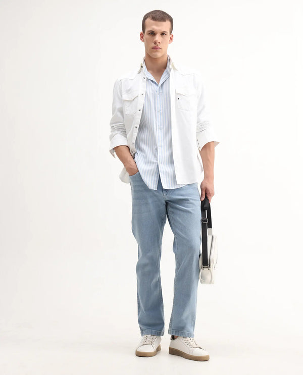 Rare Rabbit Men's Polin Light Blue Light Wash Mid-Rise Regular Fit Jeans