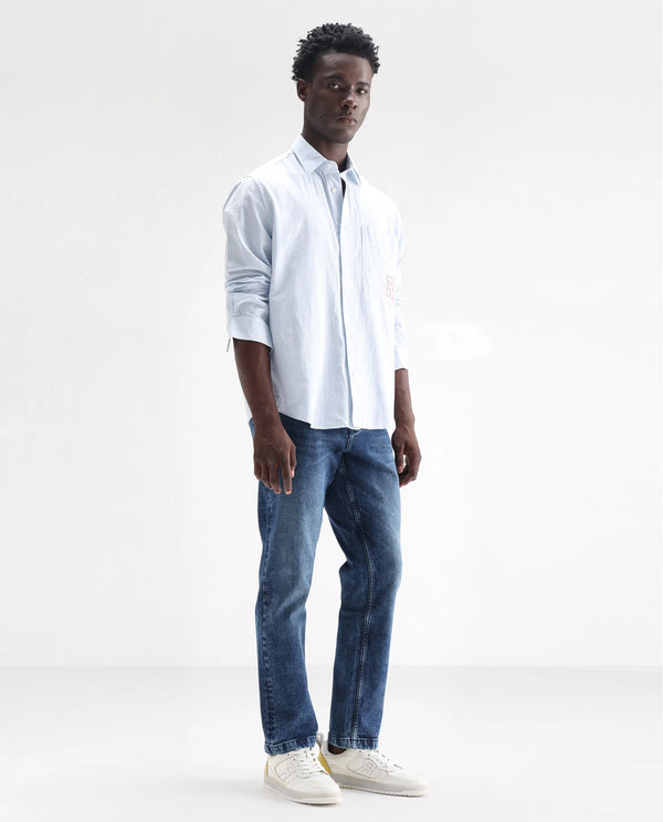 Rare Rabbit Men's Polin Dusky Blue Mid Wash Mid-Rise Regular Fit Jeans