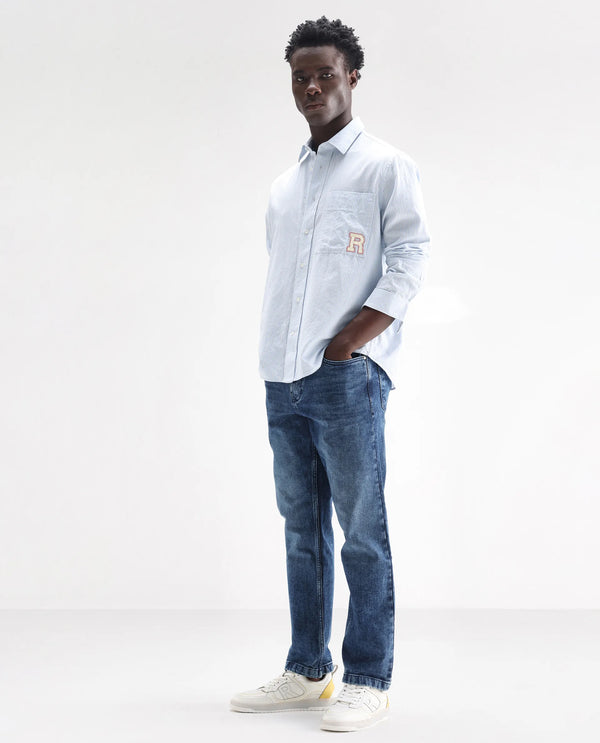 Rare Rabbit Men's Polin Dusky Blue Mid Wash Mid-Rise Regular Fit Jeans