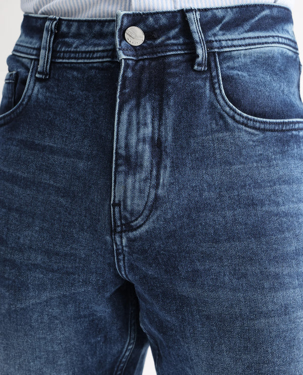 Rare Rabbit Men's Polin Dusky Blue Mid Wash Mid-Rise Regular Fit Jeans