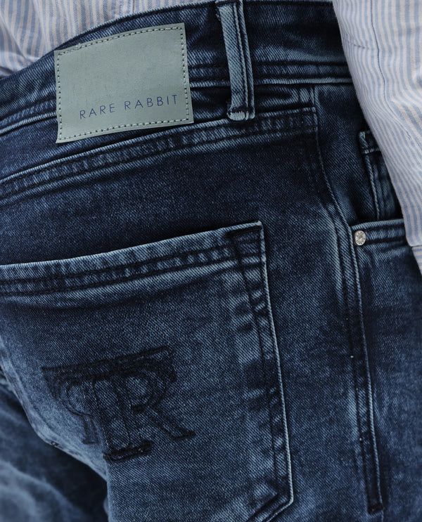 Rare Rabbit Men's Polin Dusky Blue Mid Wash Mid-Rise Regular Fit Jeans