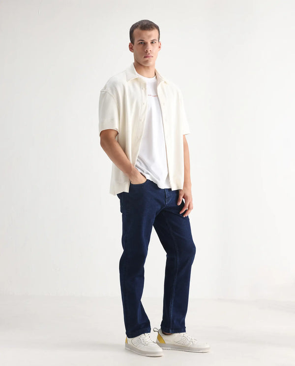 Rare Rabbit Men's Polin Navy Dark Wash Mid-Rise Regular Fit Jeans