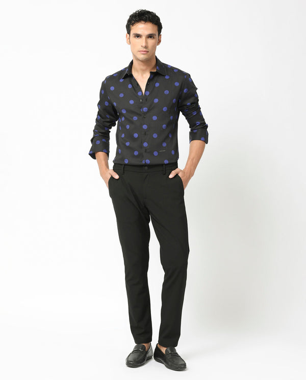 Rare Rabbit Men's Polko Black Modal Cotton Fabric Polka Dot Print Full Sleeves  Shirt