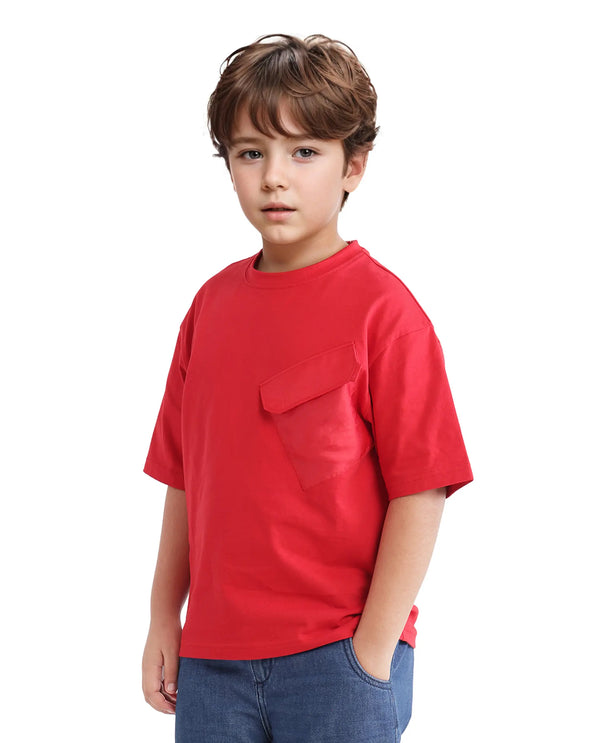Rare Ones Kids Portz Light Red Cotton Short Sleeve Crew Neck Boxy Fit Printed T-Shirt