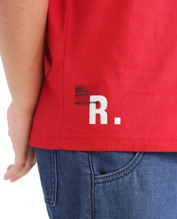 Rare Ones Kids Portz Light Red Cotton Short Sleeve Crew Neck Boxy Fit Printed T-Shirt