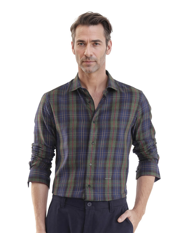 Rare Rabbit  Men's Pospe Dark Green Cotton Fabric Checks Shirt