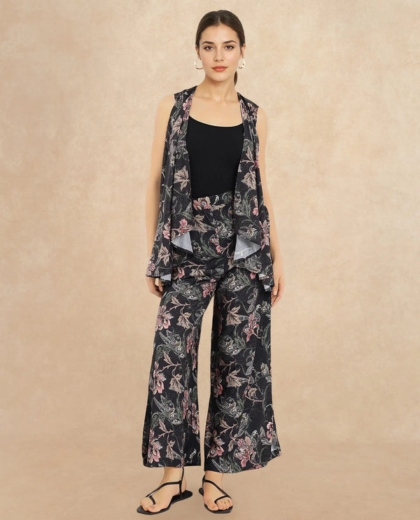 Rareism Women Posria Multi Zip Flared Ankle Length Tropical Print Trouser