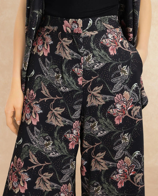 Rareism Women Posria Multi Zip Flared Ankle Length Tropical Print Trouser