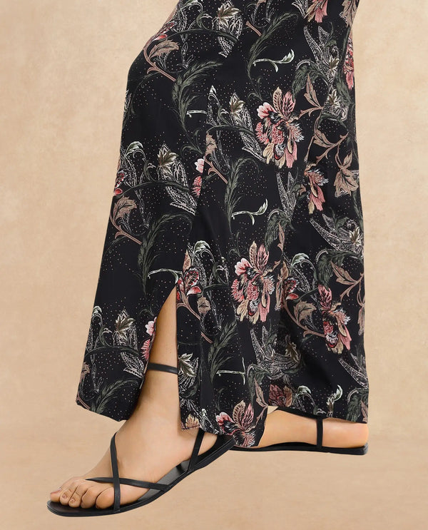 Rareism Women Posria Multi Zip Flared Ankle Length Tropical Print Trouser