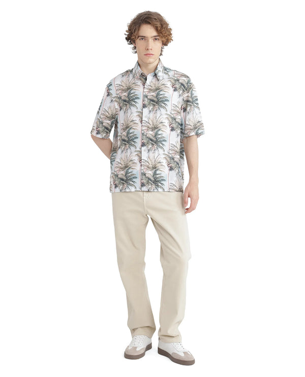 Rare Rabbit Men's Pratts Offwhite Cotton Fabric Regular Fit Short Sleeve Botanical Print Shirt