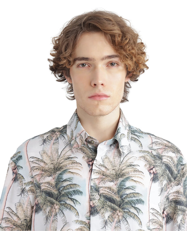 Rare Rabbit Men's Pratts Offwhite Cotton Fabric Regular Fit Short Sleeve Botanical Print Shirt