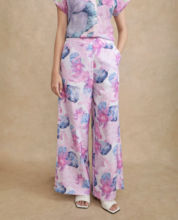 Rareism Women Predin-B Multi Polyester Blend Fabric Zipper Closure Wide Fit Ankle Length Abstract Print Trouser