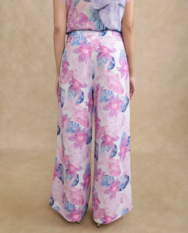 Rareism Women Predin-B Multi Polyester Blend Fabric Zipper Closure Wide Fit Ankle Length Abstract Print Trouser