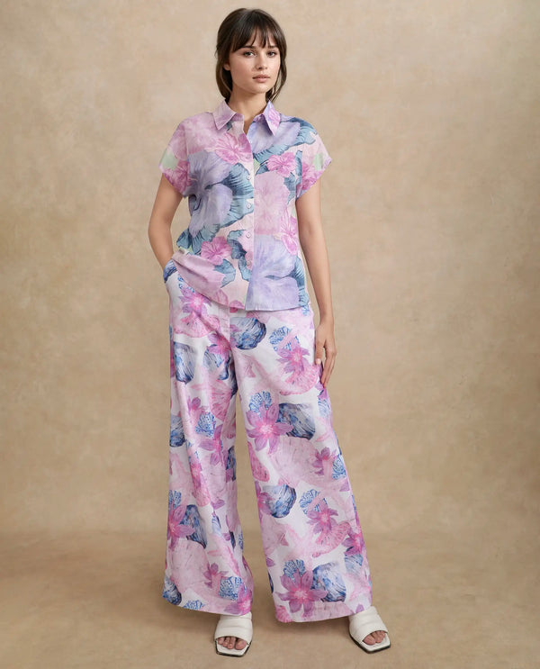 Rareism Women Predin-B Multi Polyester Blend Fabric Zipper Closure Wide Fit Ankle Length Abstract Print Trouser