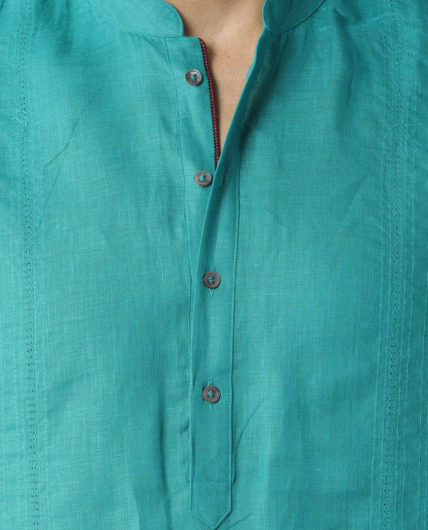 Rare Rabbit President Green Linen Fabric Full Sleeve Mandarin Collar Regular Fit Kurta