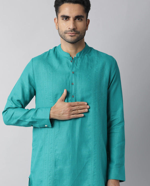 Rare Rabbit President Green Linen Fabric Full Sleeve Mandarin Collar Regular Fit Kurta