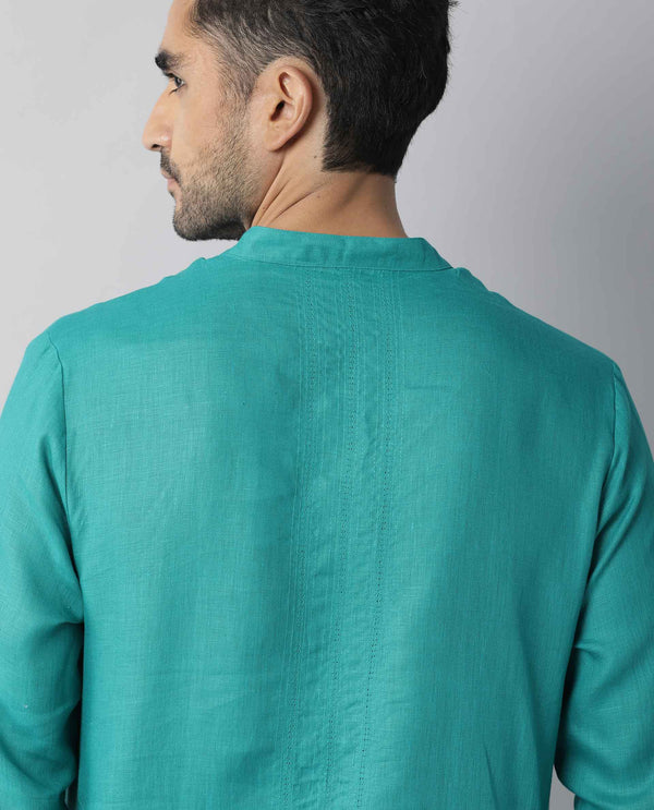 Rare Rabbit President Green Linen Fabric Full Sleeve Mandarin Collar Regular Fit Kurta