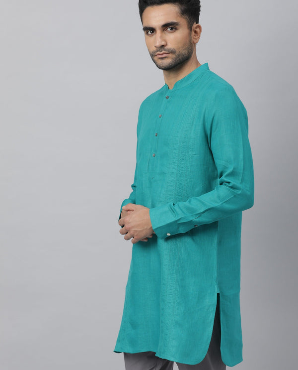 Rare Rabbit President Green Linen Fabric Full Sleeve Mandarin Collar Regular Fit Kurta