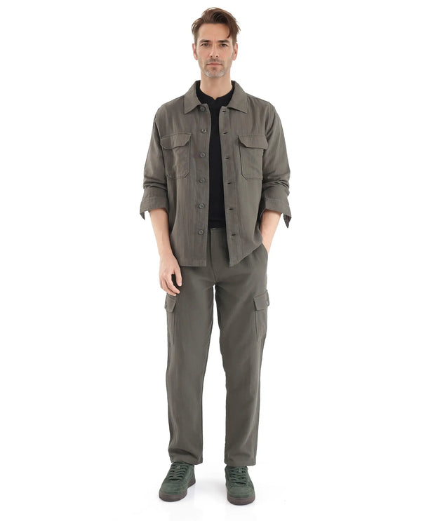 Rare Rabbit Men Presso Dusky Green Double Layer Twill Mid Rise Cargo Style Plain Trouser