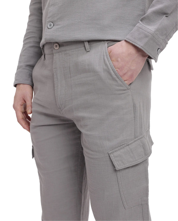 Rare Rabbit Men Presso Light Grey  Double Layer Twill Mid Rise Cargo Style Plain Trouser