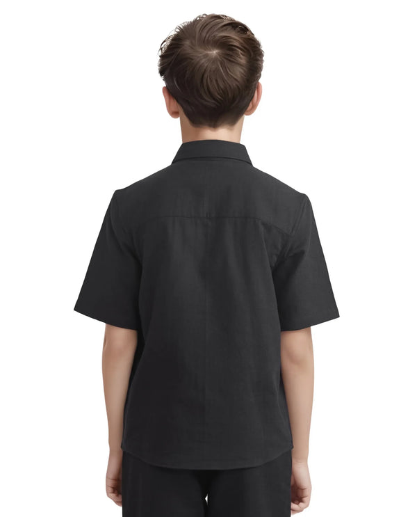 Rare Ones Kids Prest-K Black Cotton Short Sleeve Plain Regular Shirt