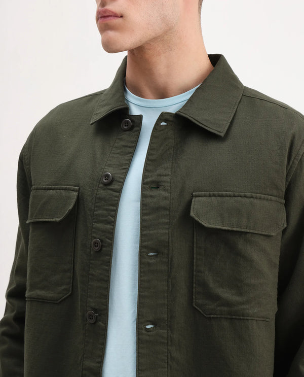 Rare Rabbit Men Prest-26 Olive Cotton Fabric Full Sleeve Collared Neck Button Closure Plain Shaket