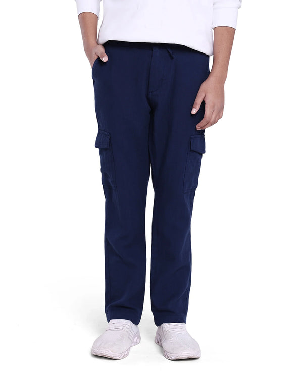 Rare Ones Kids Presti Navy Cotton Solid Drawstring Closure Regular Fit Cargo