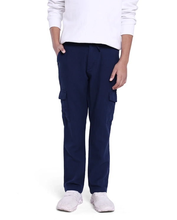 Rare Ones Kids Presti Navy Cotton Solid Drawstring Closure Regular Fit Cargo