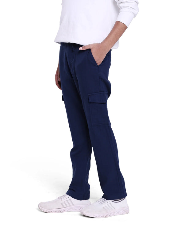 Rare Ones Kids Presti Navy Cotton Solid Drawstring Closure Regular Fit Cargo