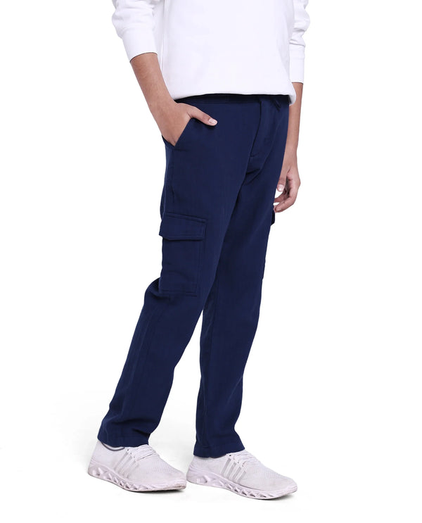 Rare Ones Kids Presti Navy Cotton Solid Drawstring Closure Regular Fit Cargo
