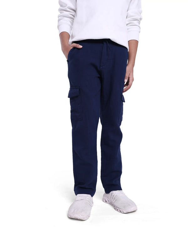 Rare Ones Kids Presti Navy Cotton Solid Drawstring Closure Regular Fit Cargo