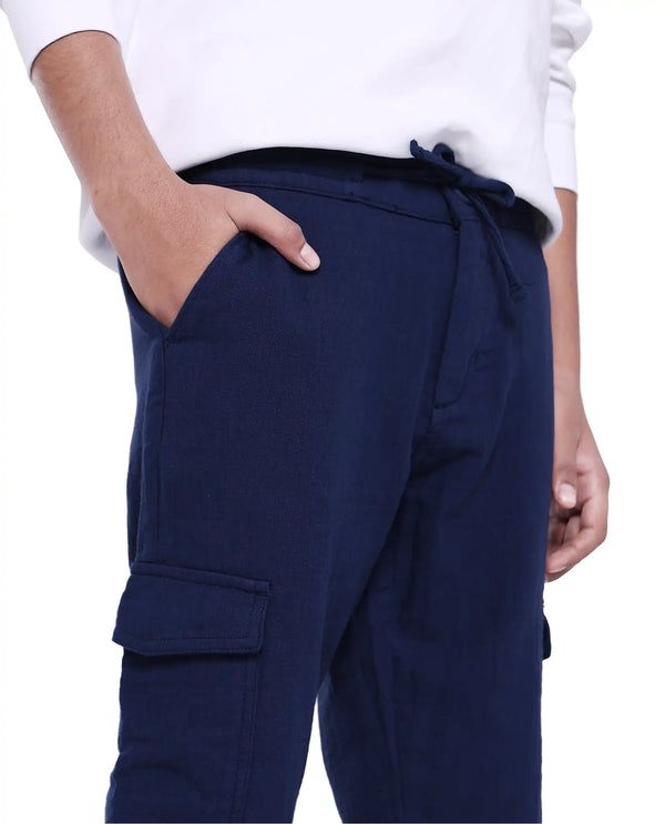Rare Ones Kids Presti Navy Cotton Solid Drawstring Closure Regular Fit Cargo