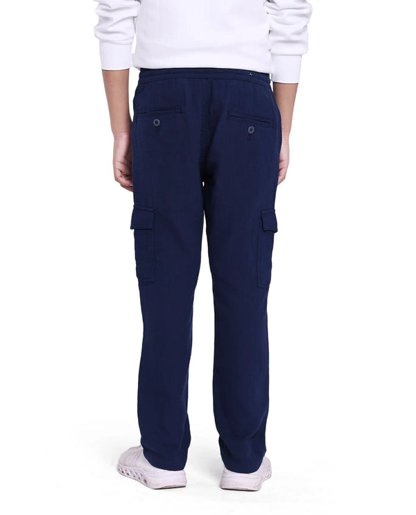 Rare Ones Kids Presti Navy Cotton Solid Drawstring Closure Regular Fit Cargo