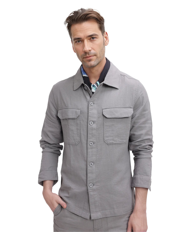 Rare Rabbit Men Prest Light Grey Knitted Jacquard Fabric Two Front Flap Pocket Full Sleeve Regular Fit Shirt