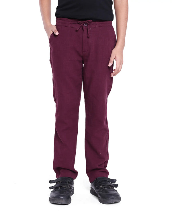Rare Ones Kids Prest Maroon Cotton Regular Fit Solid Trouser